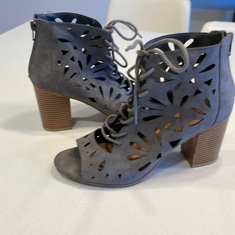 Rampage Laser Cut Lace Up Heels